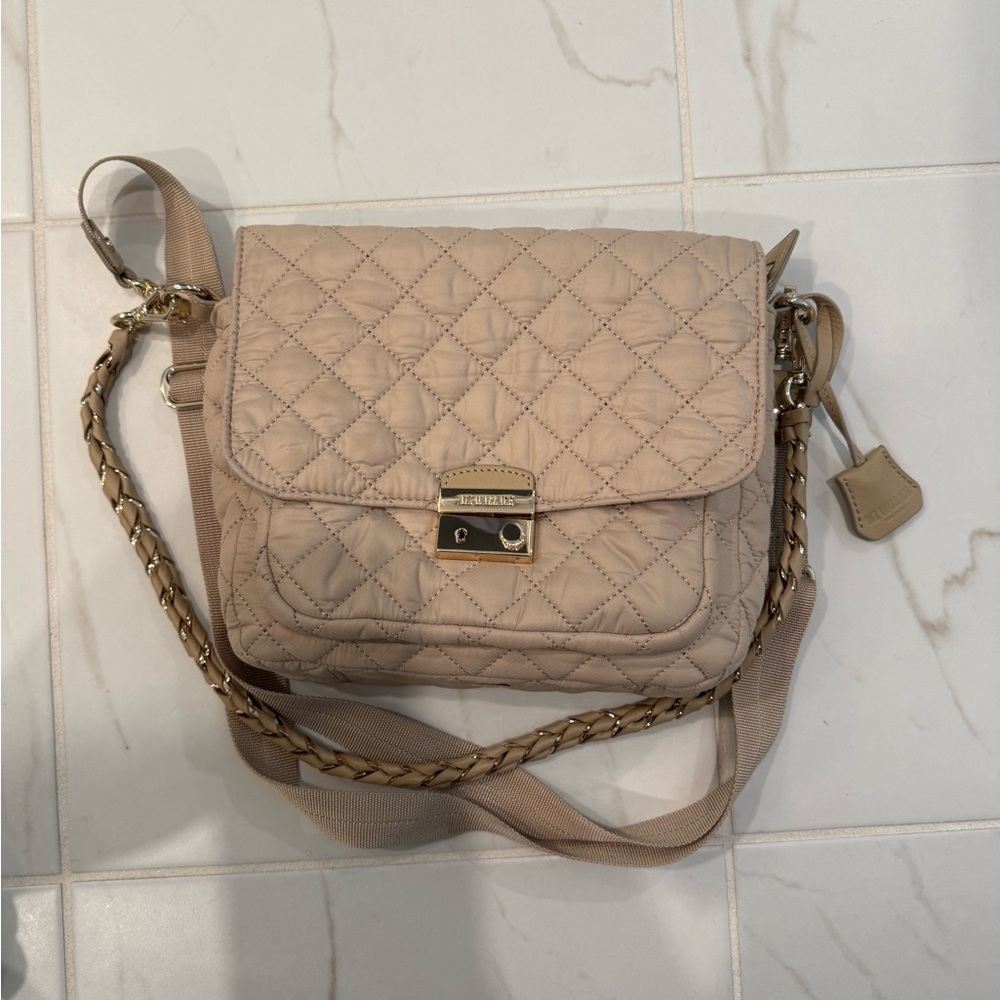 MZ Wallace Medium Crosby Lock Beige Crossbody Bag